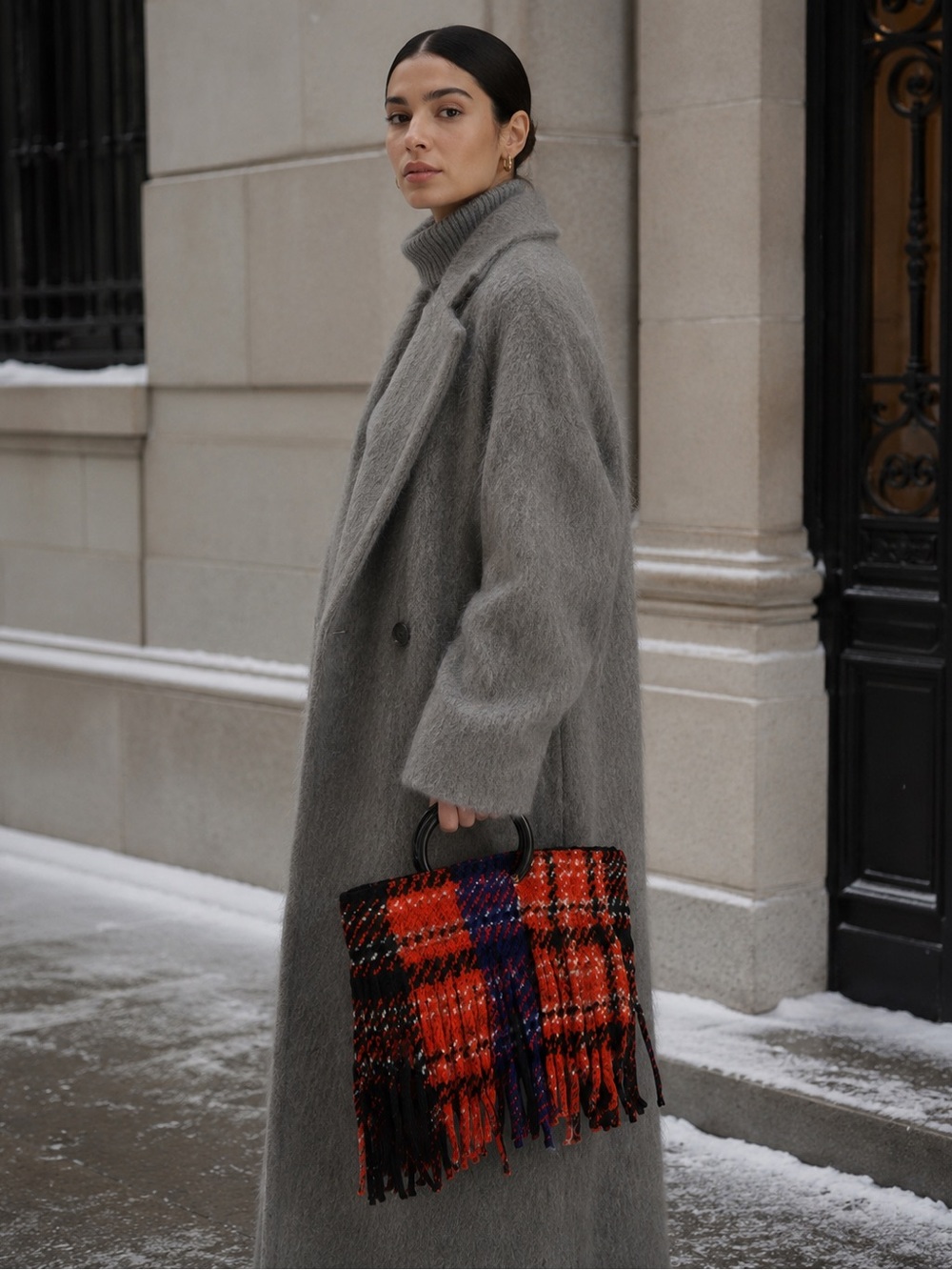 Marni Orange and Purple Wool Fringed Top-Handle Bag